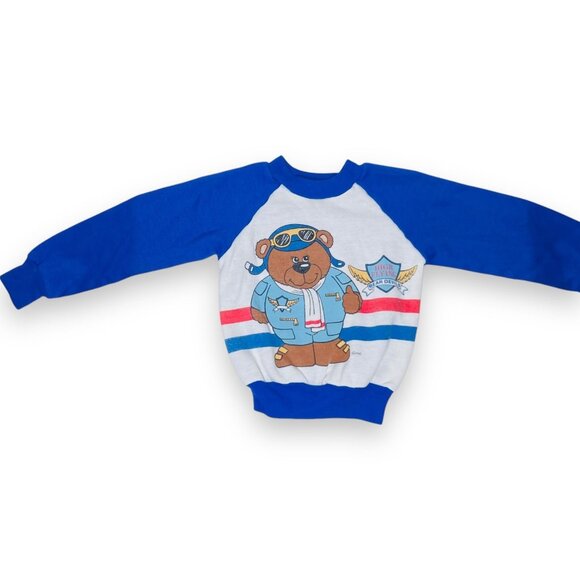 Vintage 1980s Toddler Aviator Pilot Teddy Bear Sweatshirt Sweater Shirt 3T - Picture 2 of 11